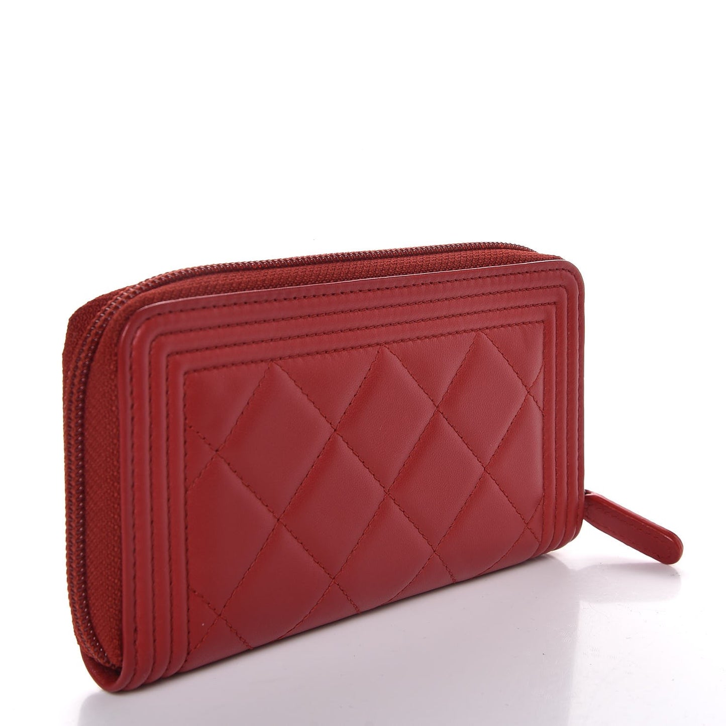 Lambskin Quilted Small Boy Zip Around Wallet Dark Red
