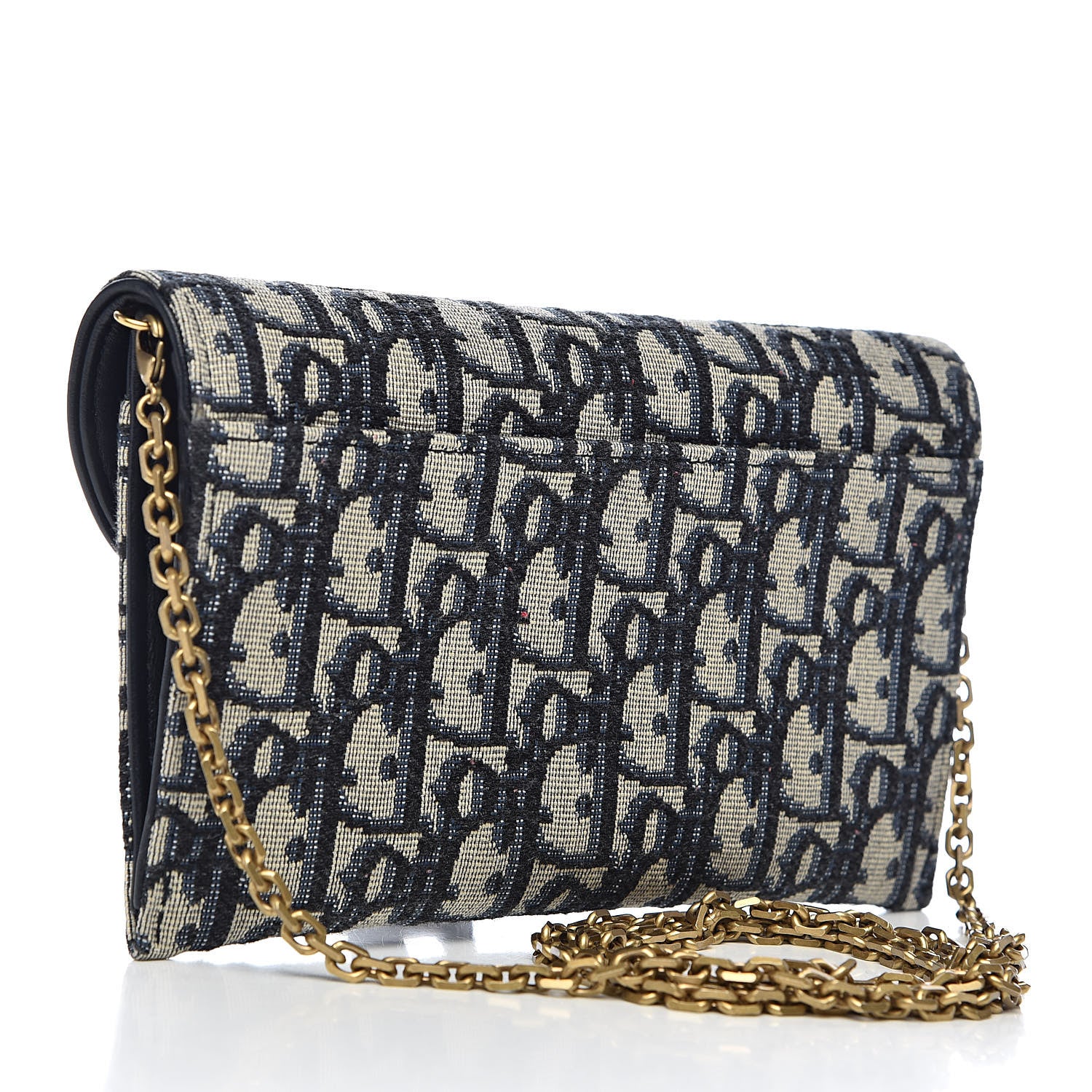 Christian Dior Oblique Saddle Chain Wallet Blue 3 of 11
