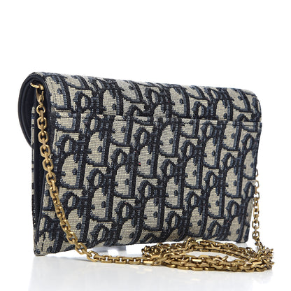 Christian Dior Oblique Saddle Chain Wallet Blue 3 of 11