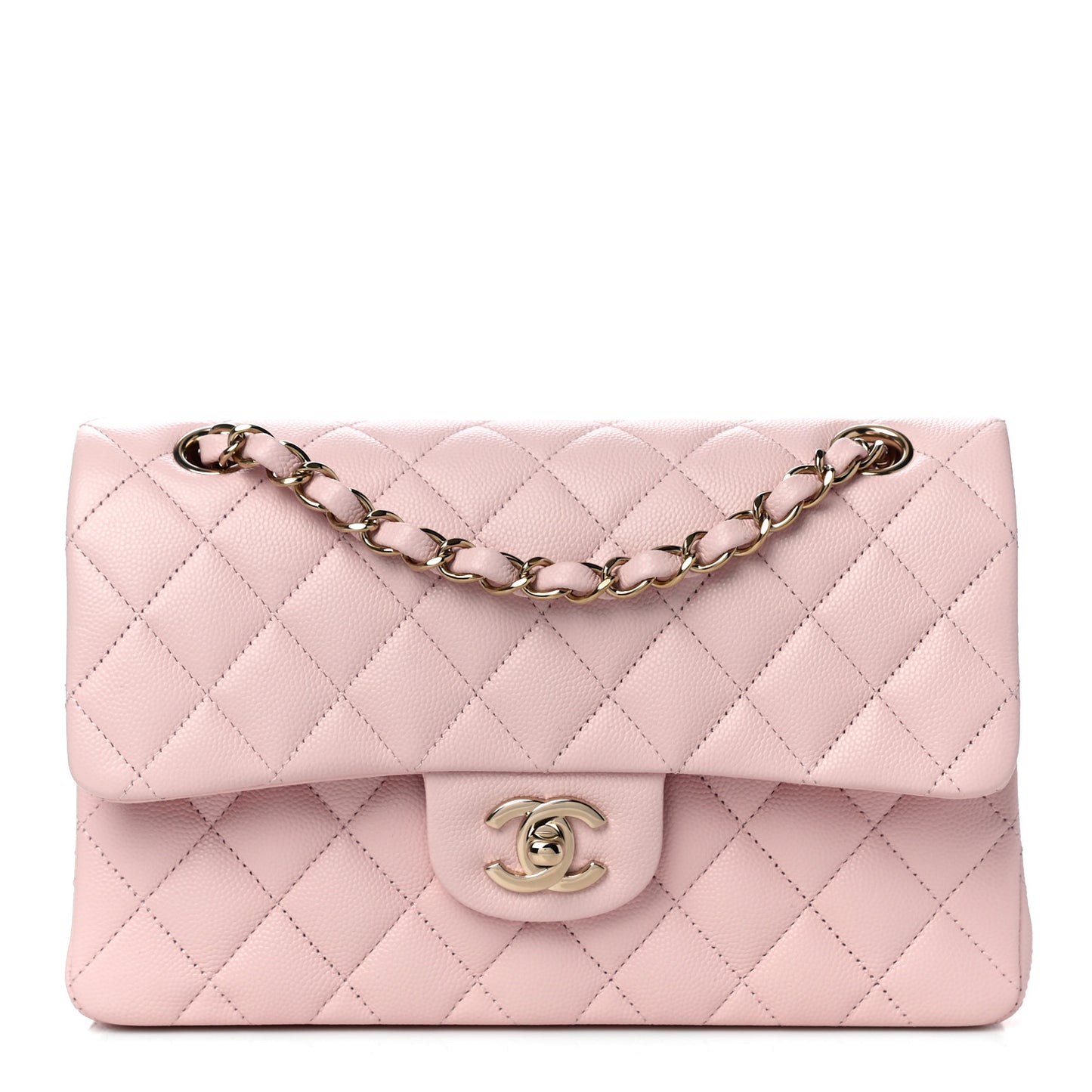 Caviar Quilted Small Double Flap Light Pink