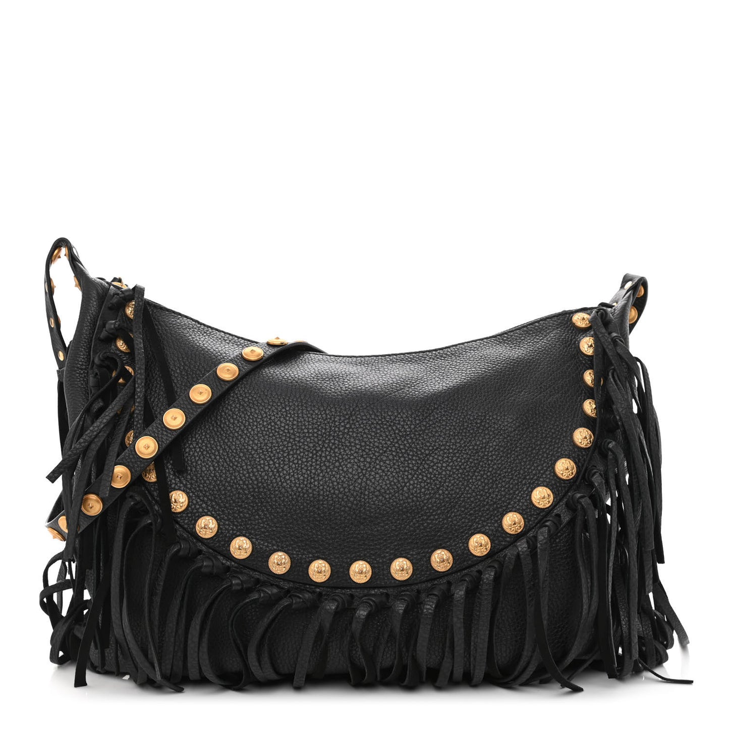 Grained Calfskin C-Rockee Fringe Hobo Black