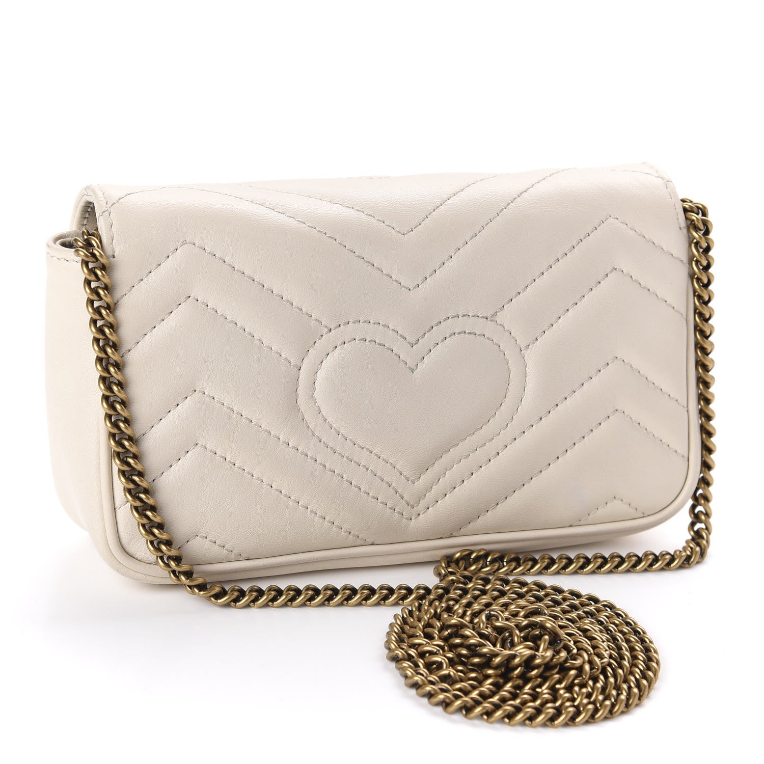 Gucci Calfskin Matelasse Super Mini GG Marmont Shoulder Bag White 3 of 12