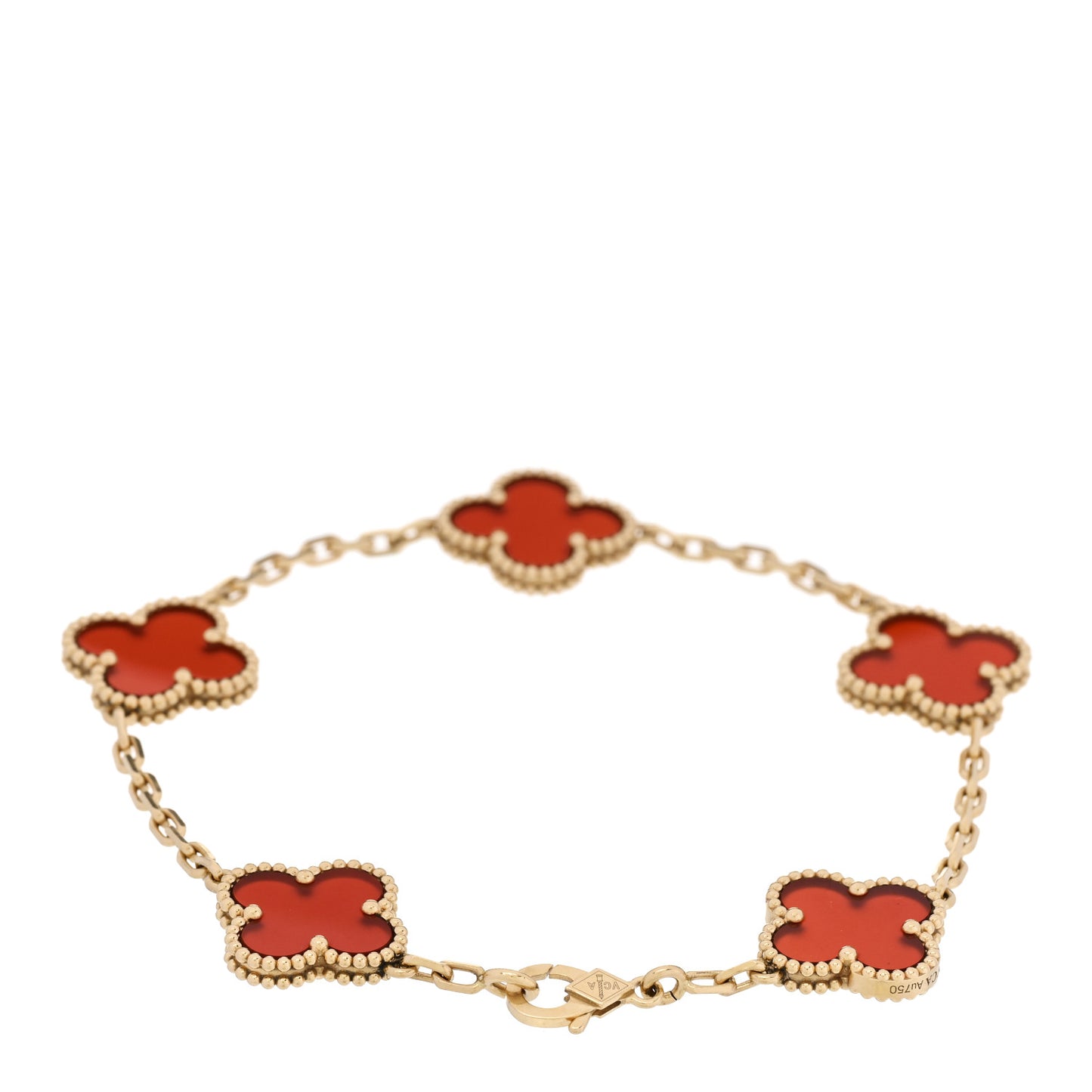 18K Yellow Gold Carnelian 5 Motifs Vintage Alhambra Bracelet