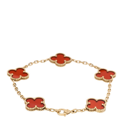 Van Cleef & Arpels 18K Yellow Gold Carnelian 5 Motifs Vintage Alhambra Bracelet 2 of 3
