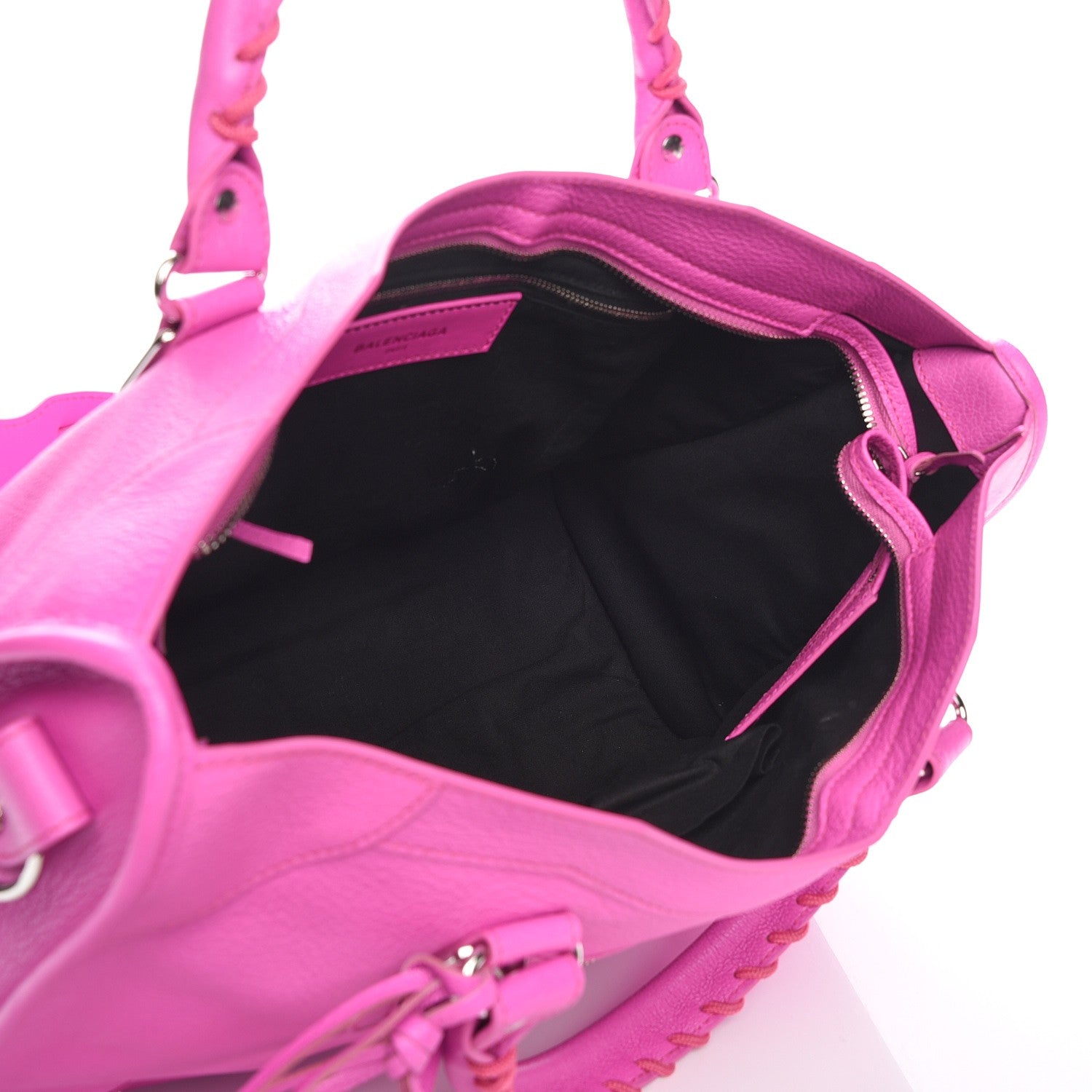 Balenciaga Chevre Silver Metallic Edge Hardware City Rose Fluo 6 of 8