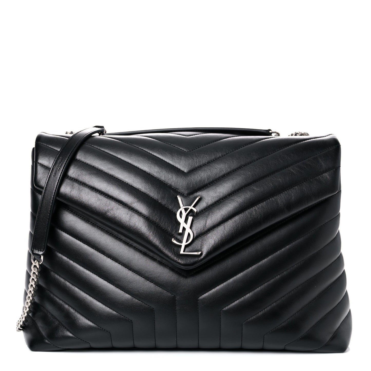 Calfskin Y Quilted Monogram Large Loulou Chain Satchel Black