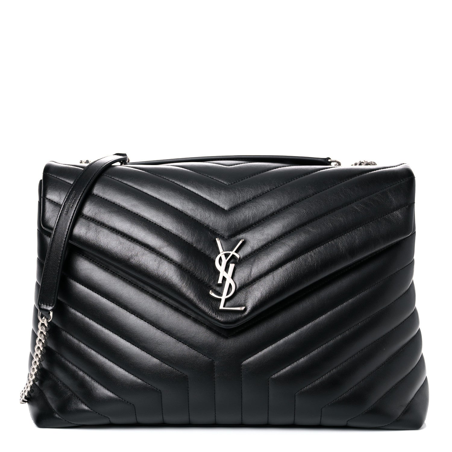 Saint Laurent Calfskin Y Quilted Monogram Large Loulou Chain Satchel Black 1 of 15