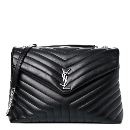 Saint Laurent Calfskin Y Quilted Monogram Large Loulou Chain Satchel Black 1 of 15