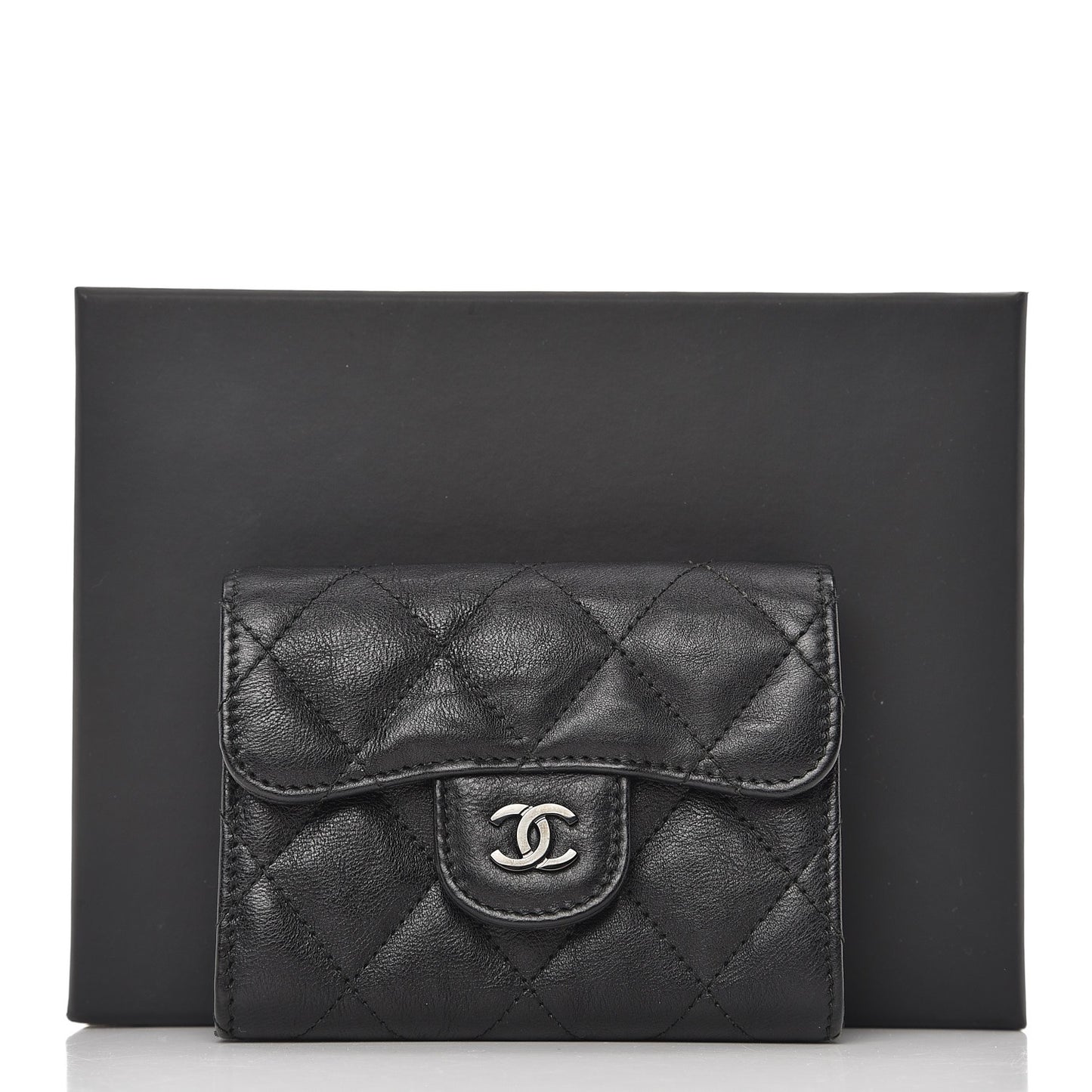Crumpled Calfskin Quilted Card Holder So Black
