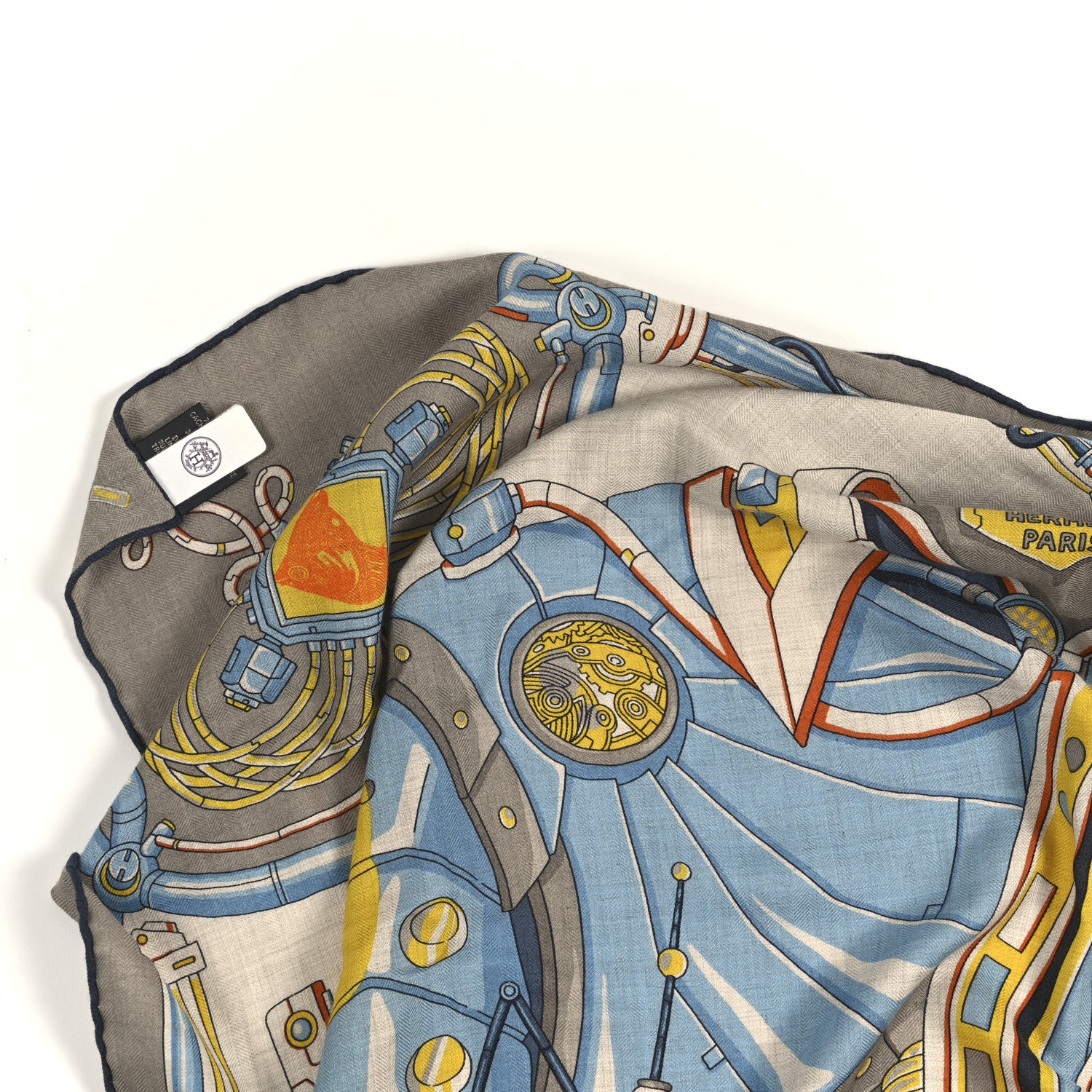 Hermes Silk Neo Brandebourgs Scarf 100 Naturel Jaune Marine