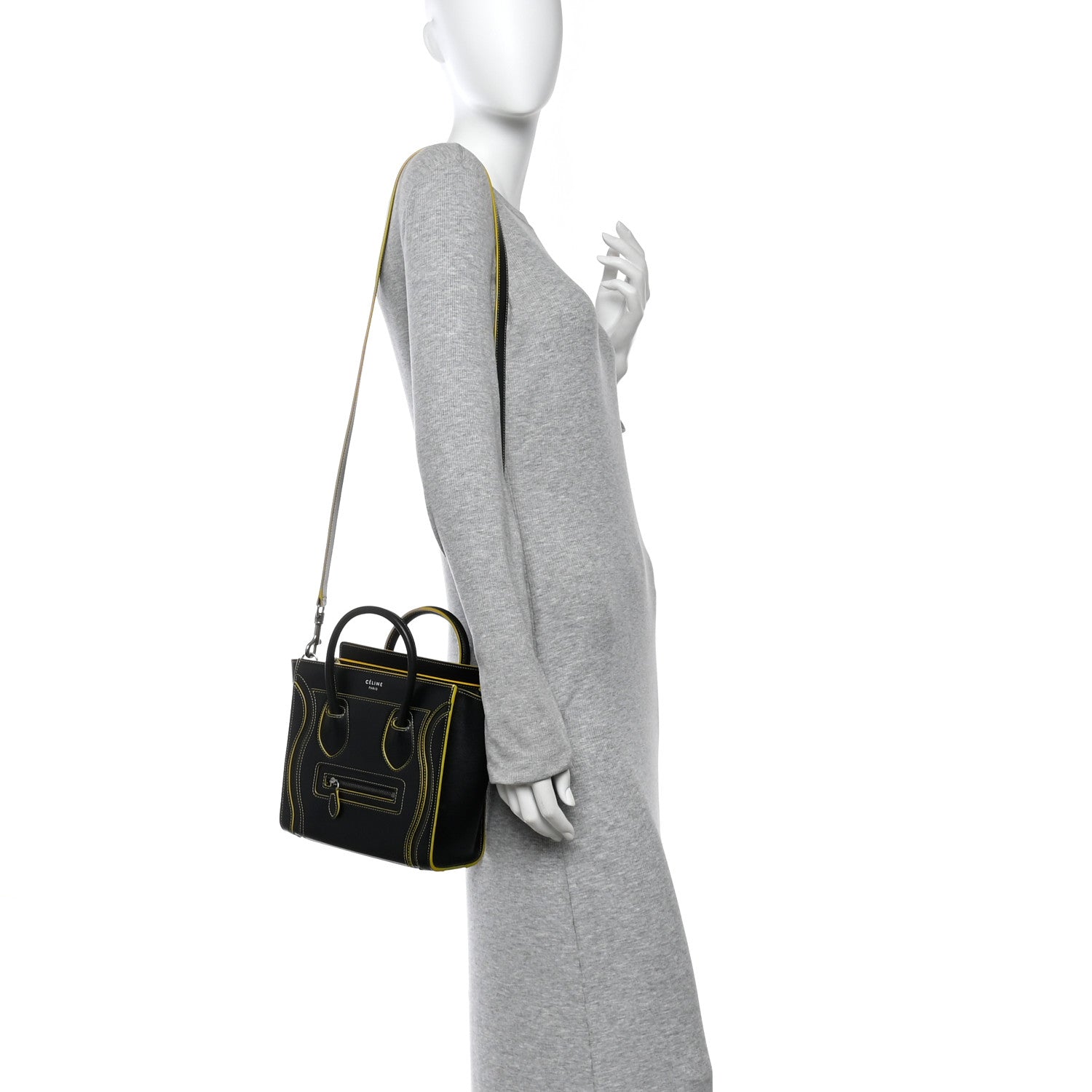 Celine Satin Calfskin Nano Debossed Luggage Black Yellow 2 of 9
