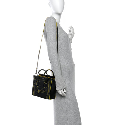 Celine Satin Calfskin Nano Debossed Luggage Black Yellow 2 of 9