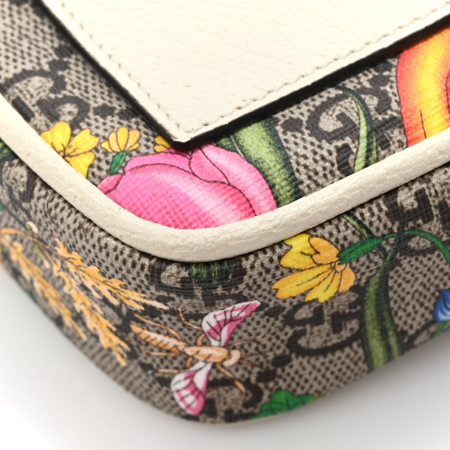 GG Supreme Monogram Flora Web Ophidia Phone Crossbody Bag White