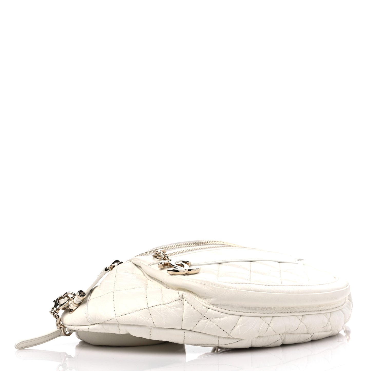 Aged Calfskin Quilted Waist Belt Bag White