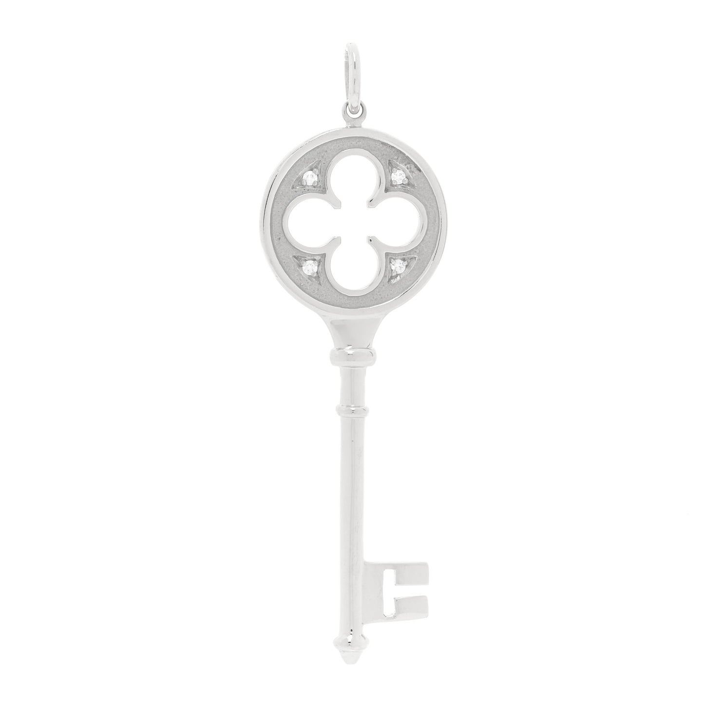 18K White Gold Diamond Quatrefoil Key Pendant