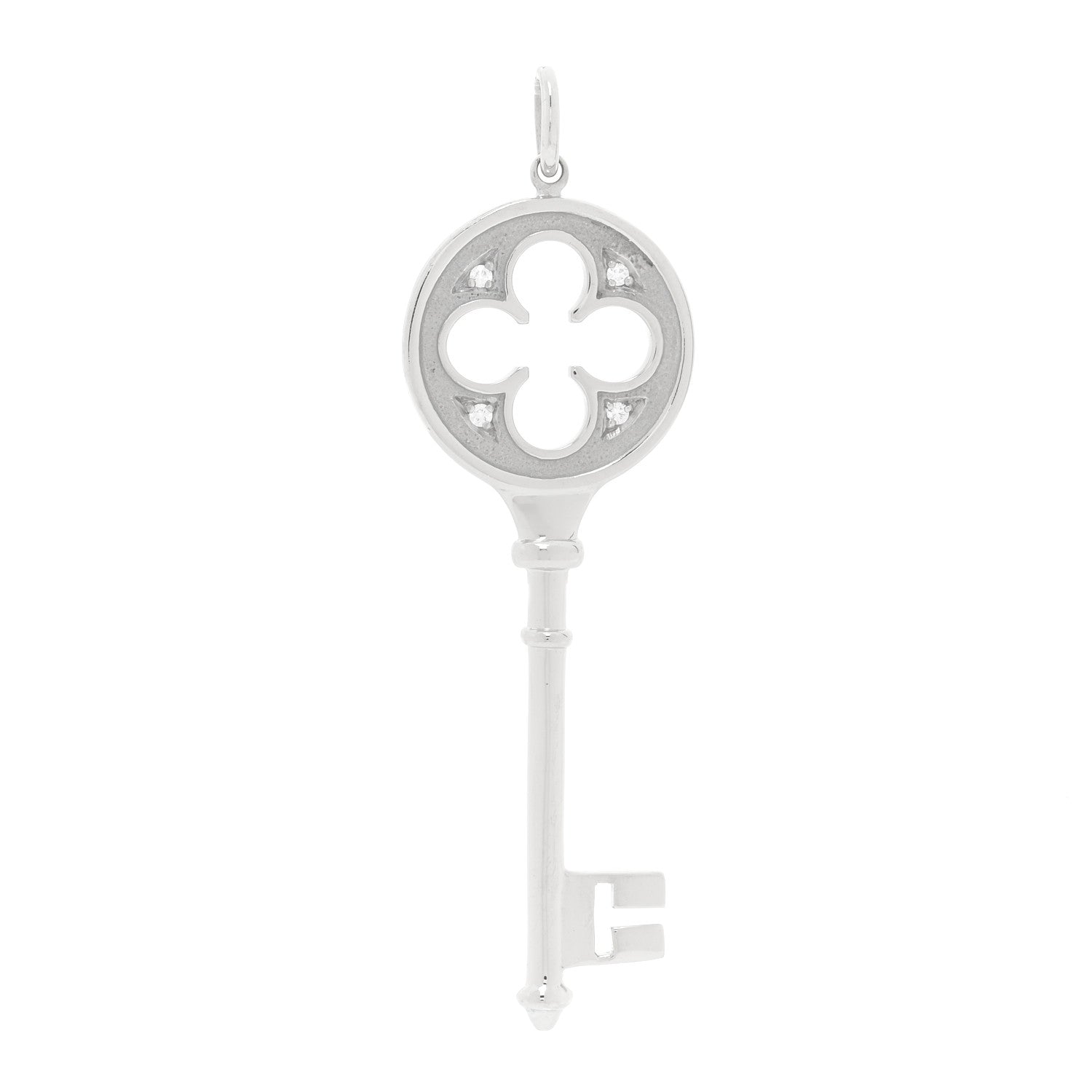 Tiffany 18K White Gold Diamond Quatrefoil Key Pendant 1 of 5