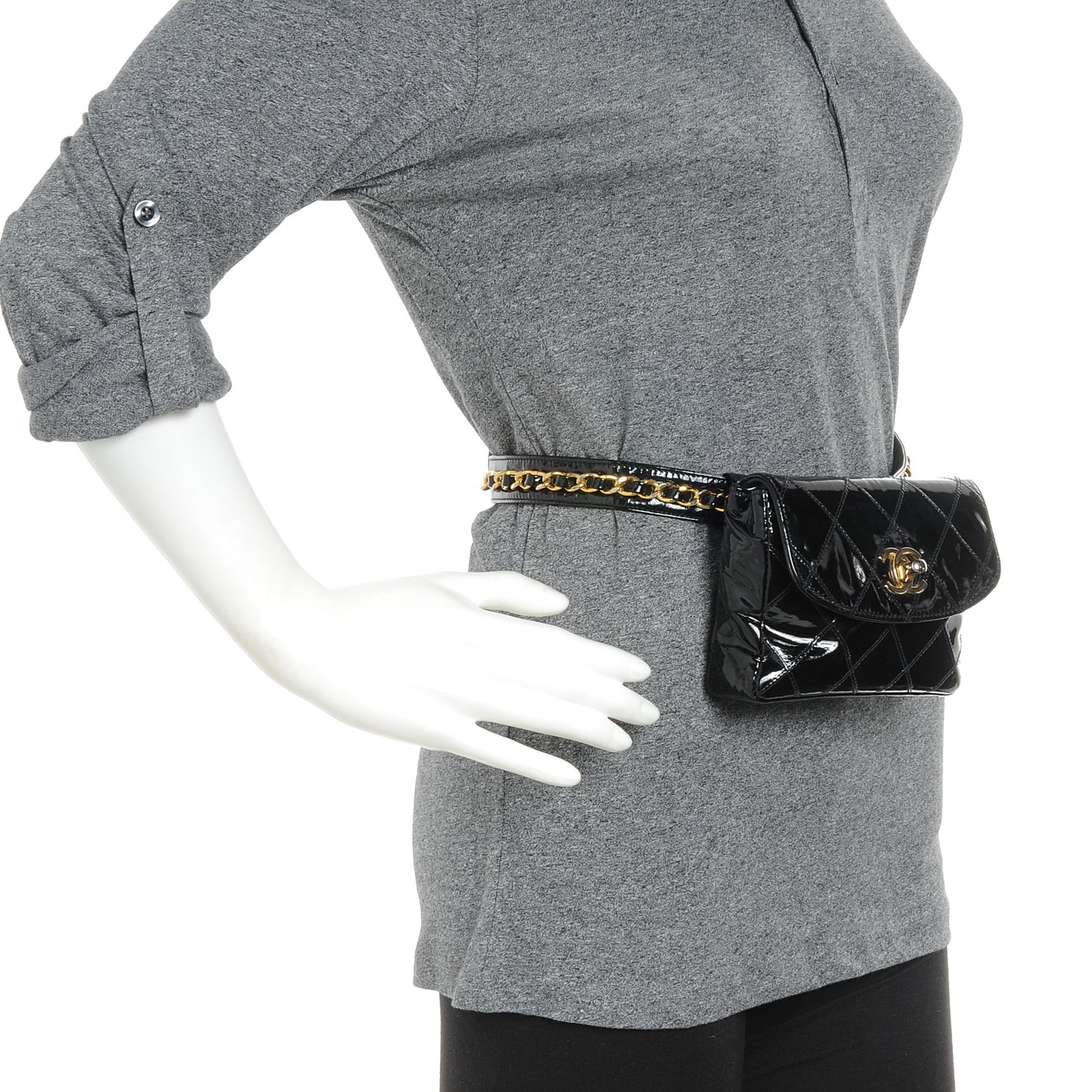 Patent Flap Waist Belt Bag Black