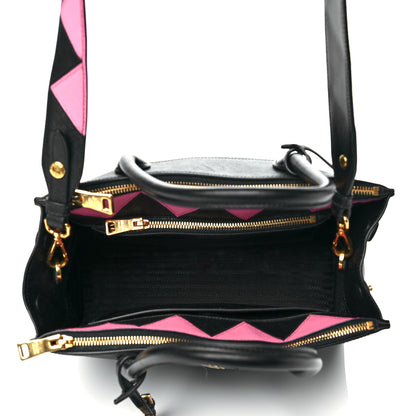 Prada Saffiano City Calfskin Greche Paradigme Bag Black Begonia 4 of 8