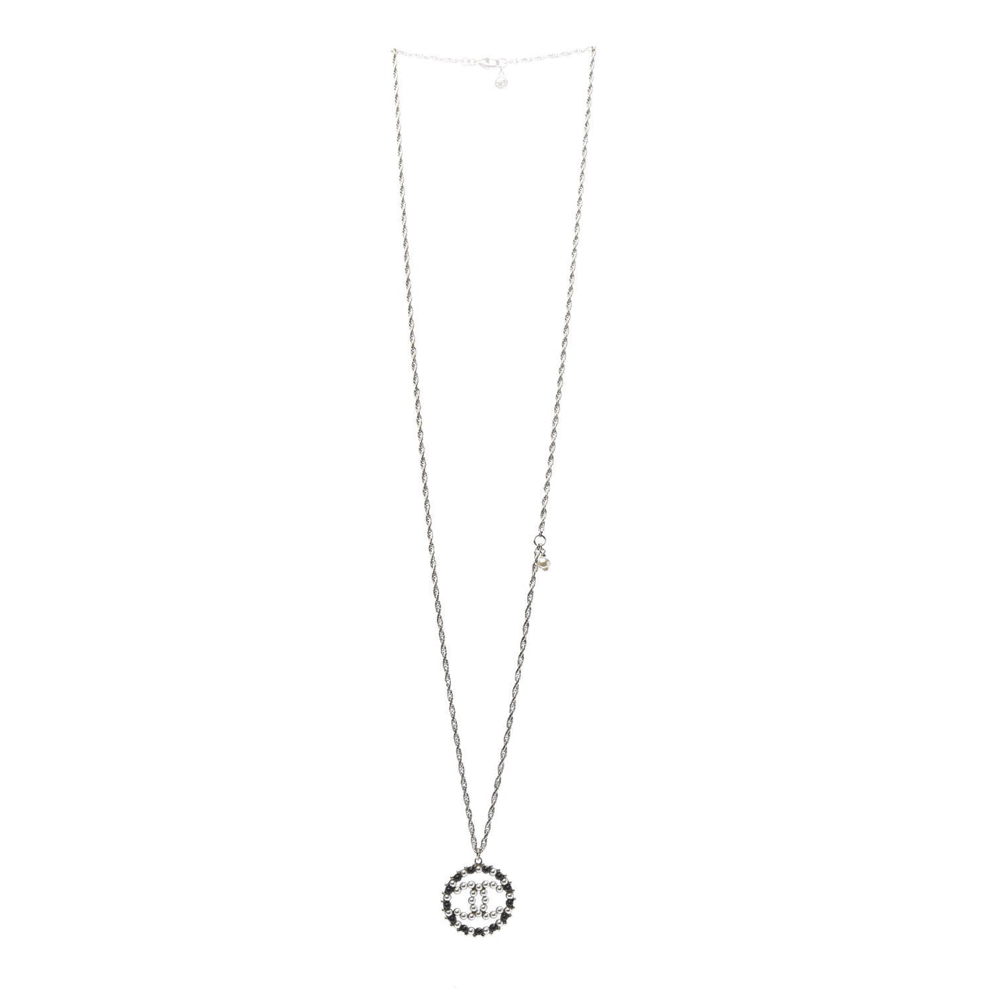 Pearl Bead CC Medallion Necklace Gold Pearly White Black