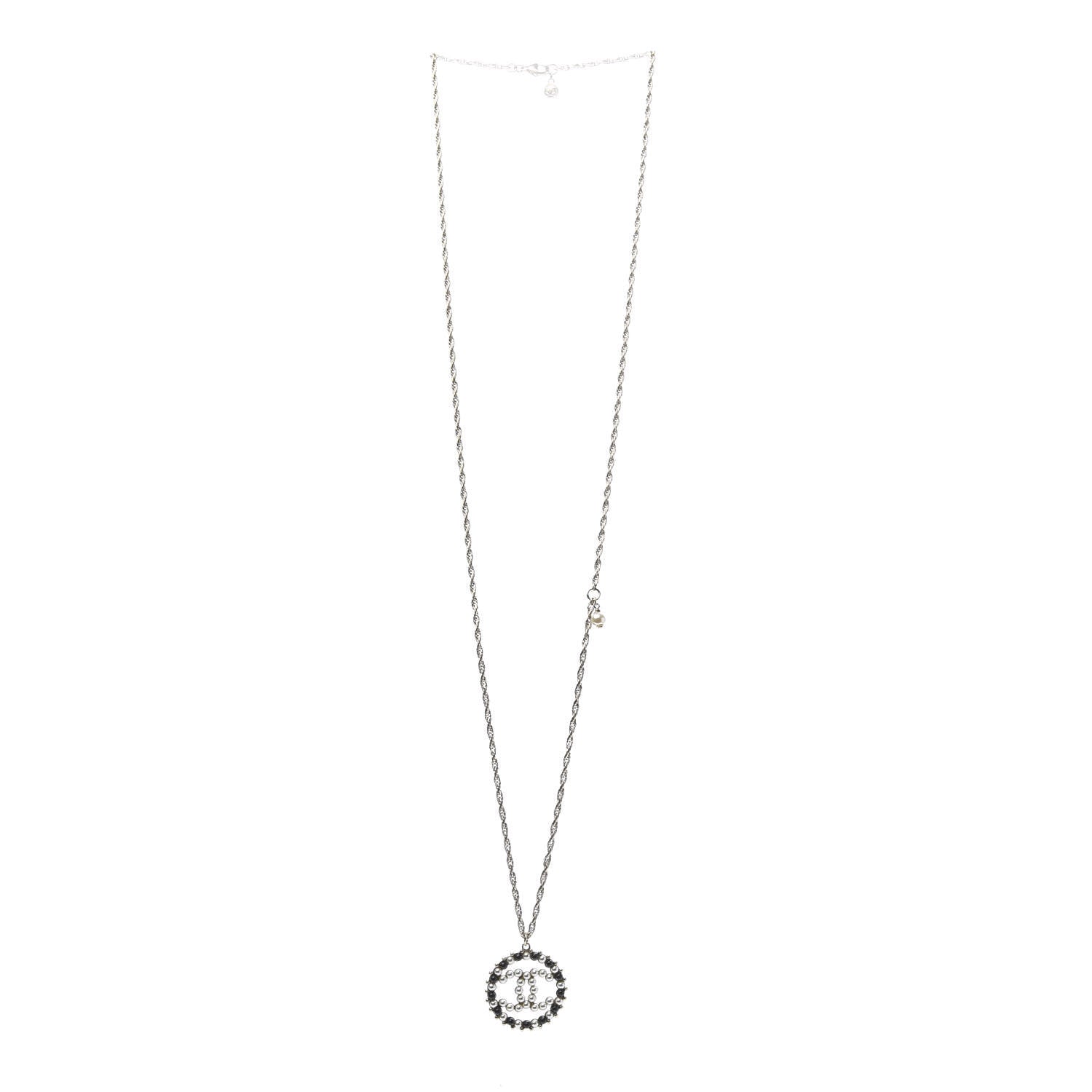 Chanel Pearl Bead CC Medallion Necklace Gold Pearly White Black 3 of 7