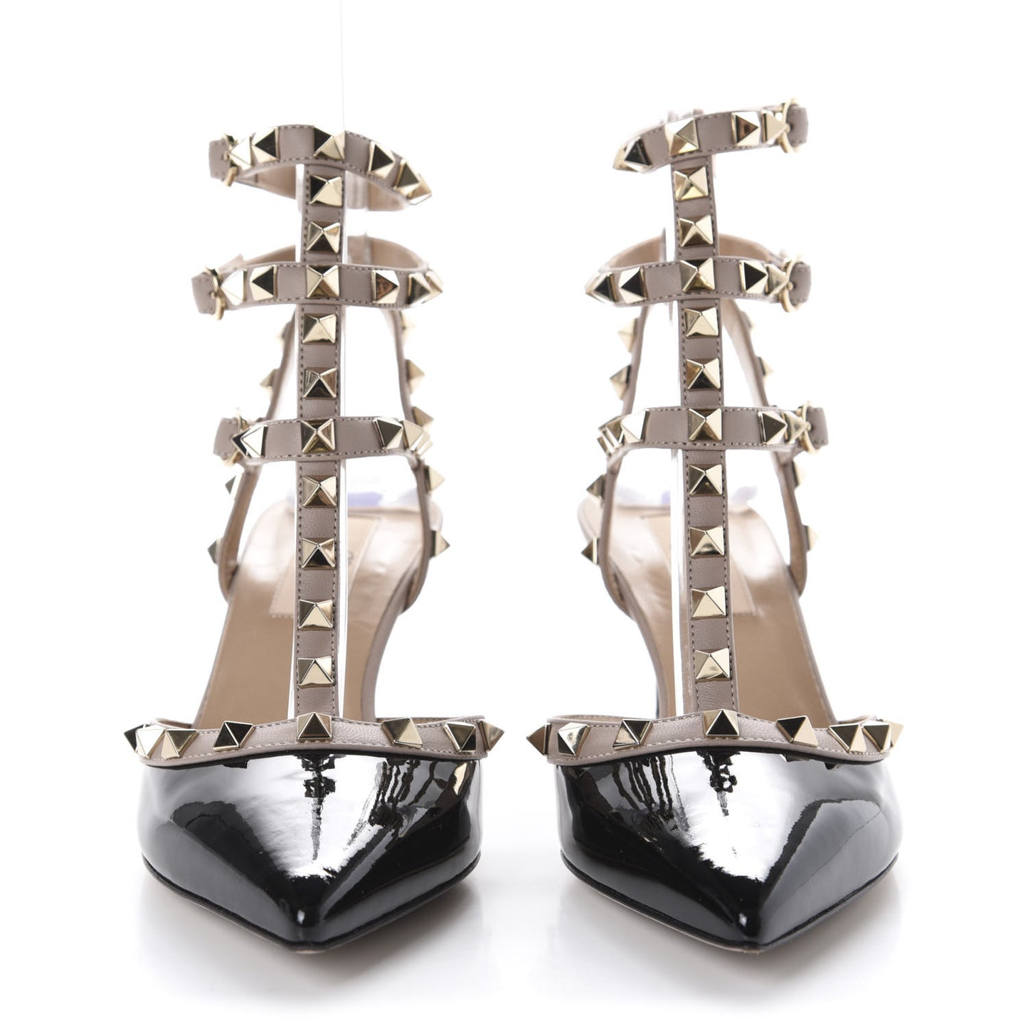 Patent Nappa Rockstud Ankle Strap 65mm Pumps 36.5 Black Poudre