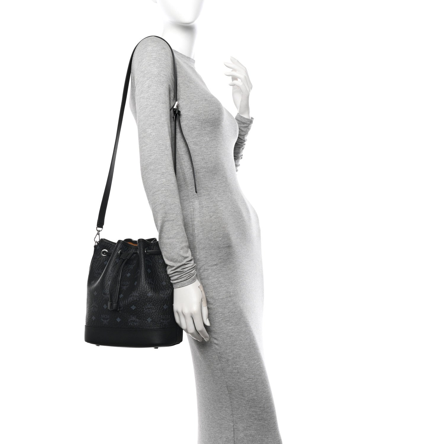 MCM Visetos Medium Dessau Drawstring Bucket Bag Black 2 of 11