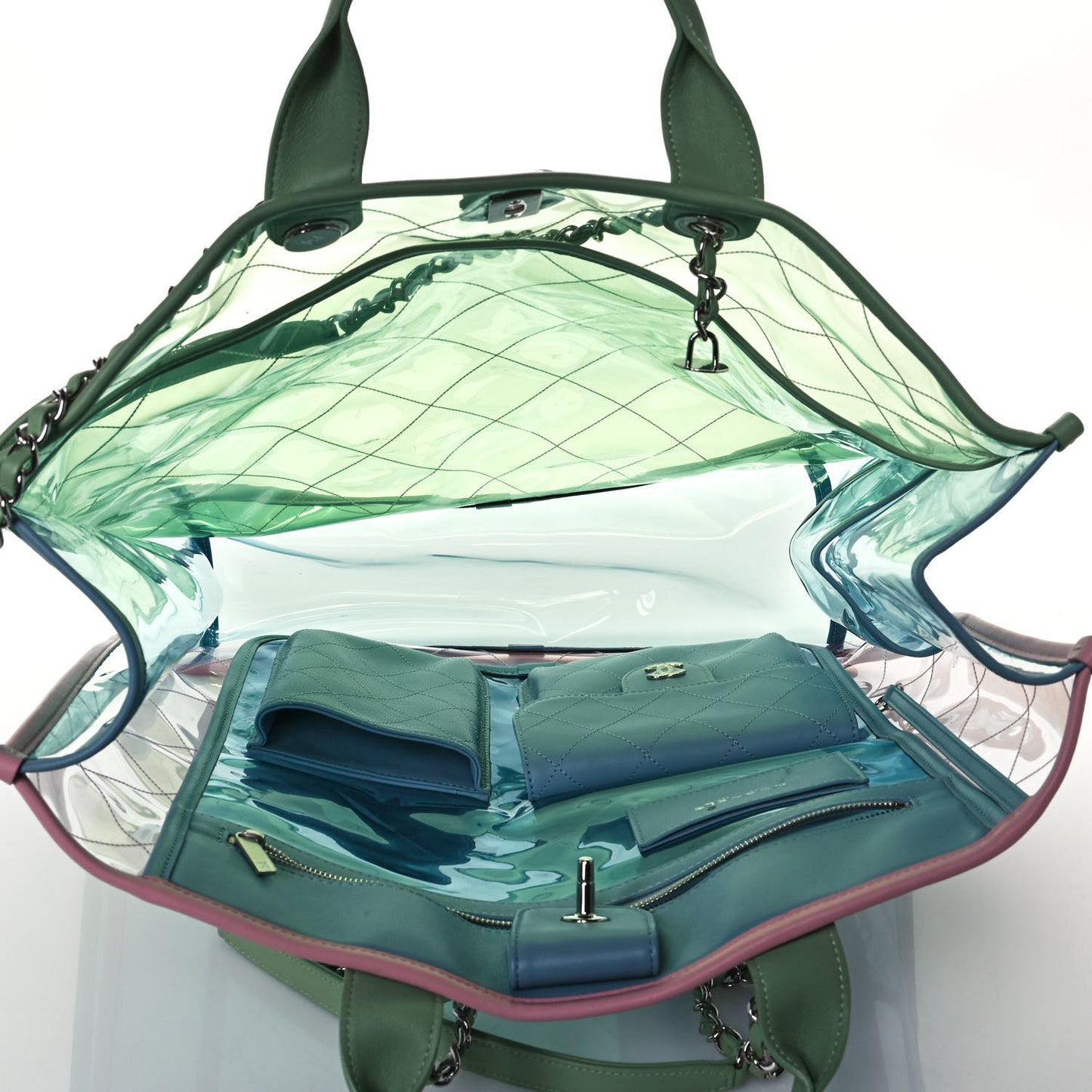 Lambskin PVC Quilted Large Coco Splash Shopping Bag Blue Green