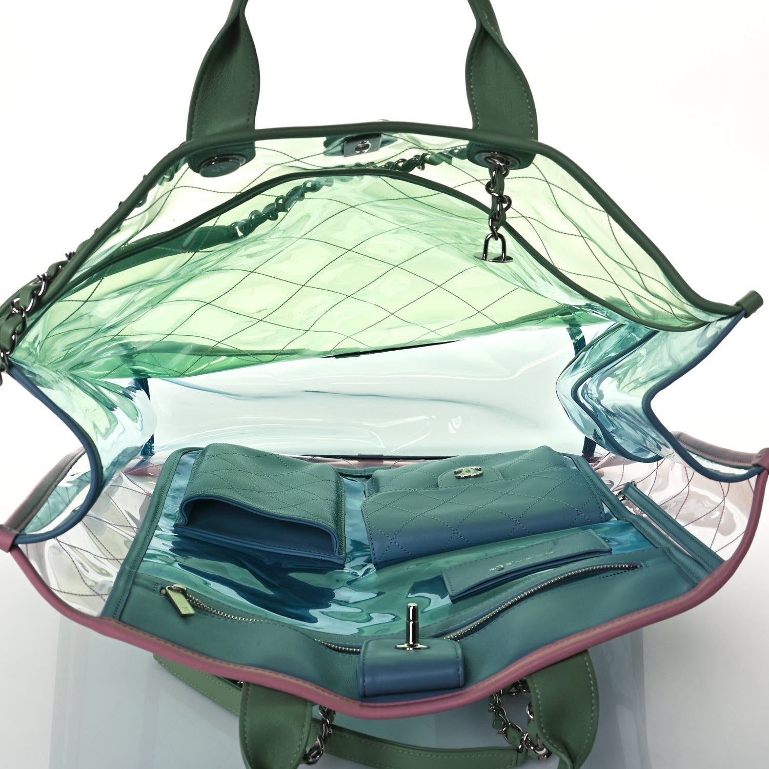 Chanel Lambskin PVC Quilted Large Coco Splash Shopping Bag Blue Green 5 of 11