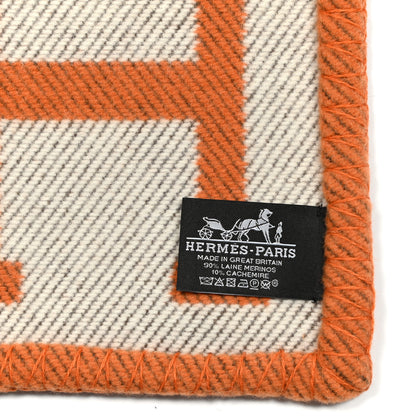 Hermes Wool Cashmere Signature Classic Avalon Blanket Ecru Potiron 6 of 6
