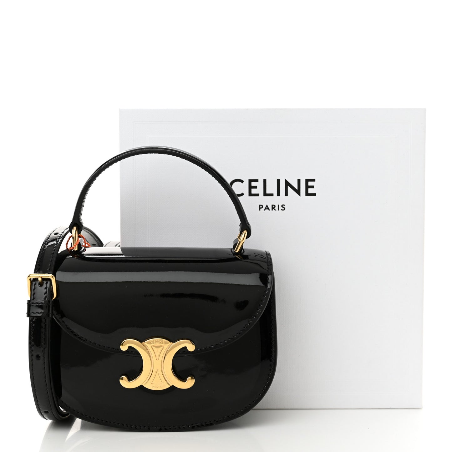 Patent Calfskin Triomphe Mini Besace Clea Black