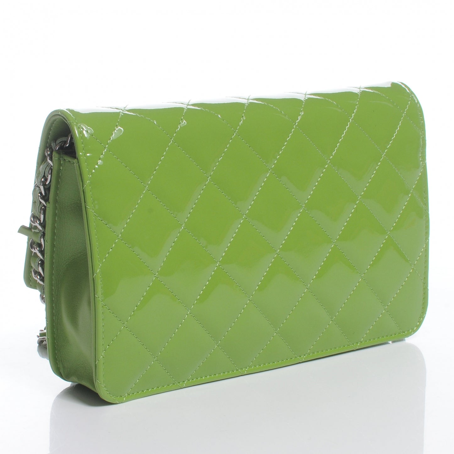 Patent Quilted Wallet On Chain WOC Lime Green