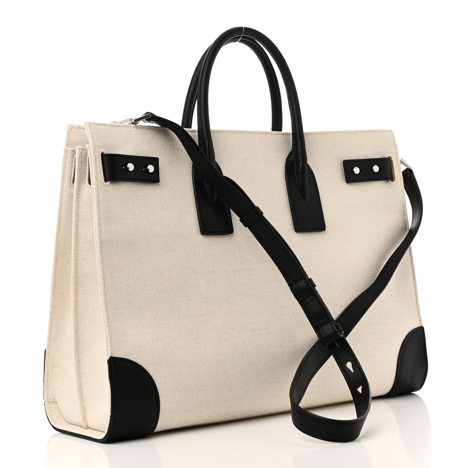 Saint Laurent Canvas Calfskin Large Thin Sac De Jour Naturel Black 3 of 9