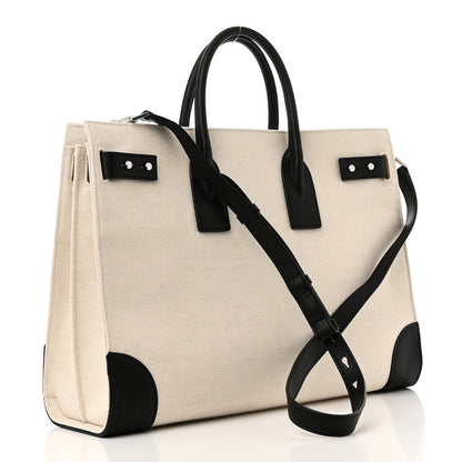 Saint Laurent Canvas Calfskin Large Thin Sac De Jour Naturel Black 3 of 9