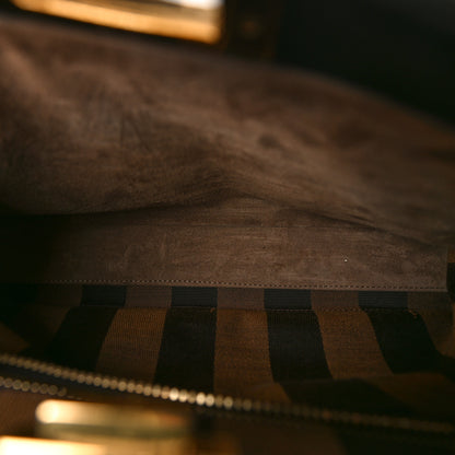 Fendi Vitello Morgan Fabric Jacquard Pequin Medium Peekaboo Iconic Satchel Black Tobacco 5 of 10