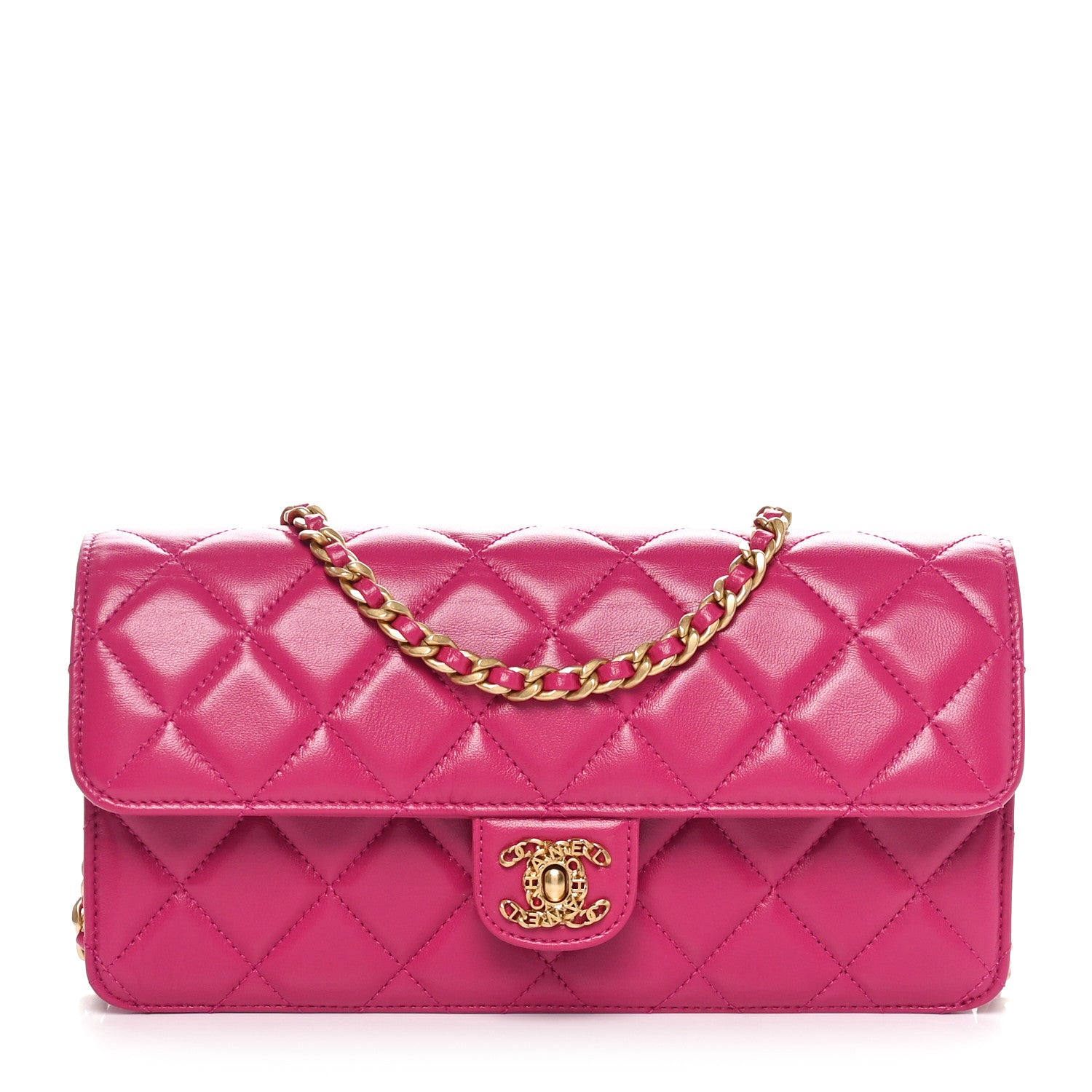 Chanel Shiny Lambskin Quilted Flap Clutch Bag Dark Pink 1 of 11