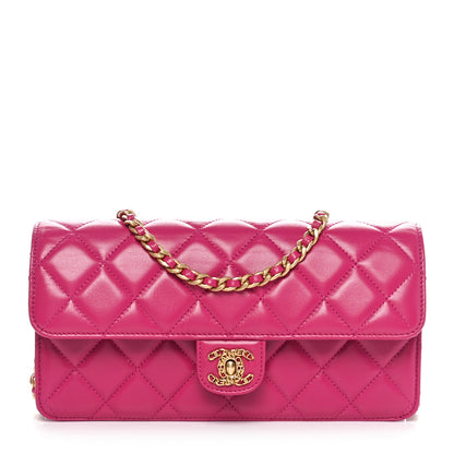 Chanel Shiny Lambskin Quilted Flap Clutch Bag Dark Pink 1 of 11