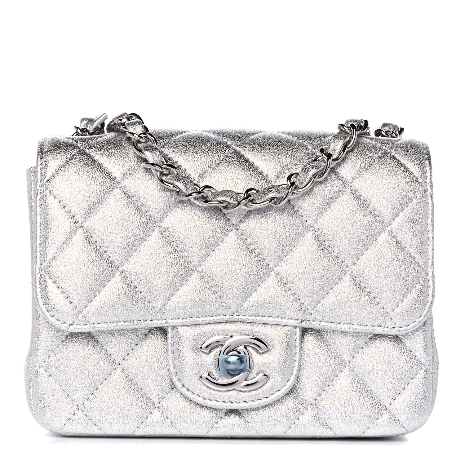 Chanel Metallic Lambskin Quilted Mini Square Flap Silver 1 of 10