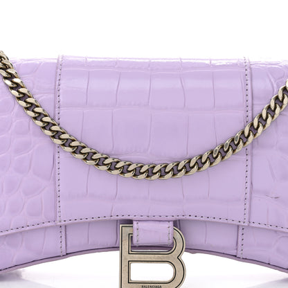 Balenciaga Shiny Calfskin Crocodile Embossed Hourglass Chain Bag Lilac 8 of 11