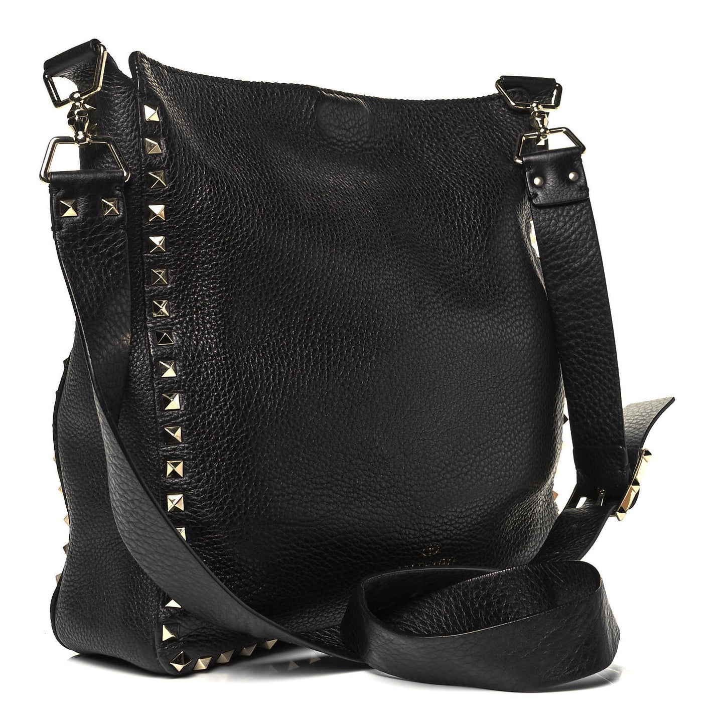 Pebbled Calfskin Large Rockstud Flip-Lock Messenger Bag Black