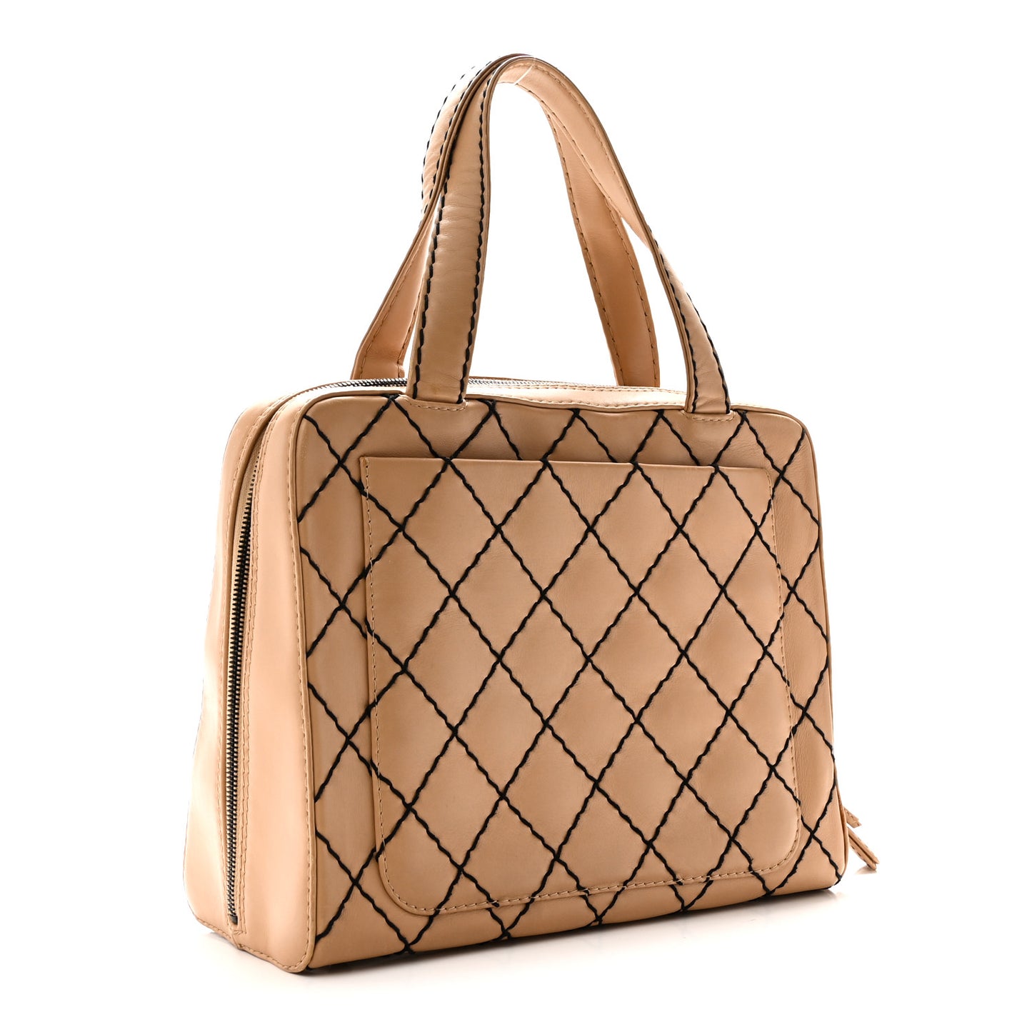 Calfskin Wild Stitch Vertical Top Handle Bag Beige