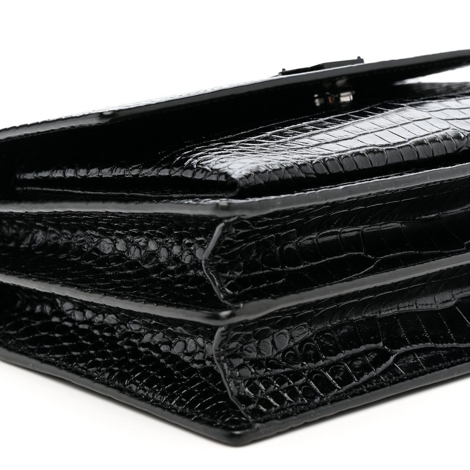 Saint Laurent Calfskin Crocodile Embossed Medium Monochrome Monogram Sunset Black 9 of 10