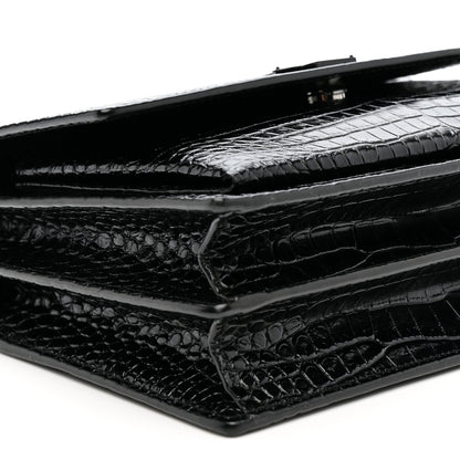 Saint Laurent Calfskin Crocodile Embossed Medium Monochrome Monogram Sunset Black 9 of 10