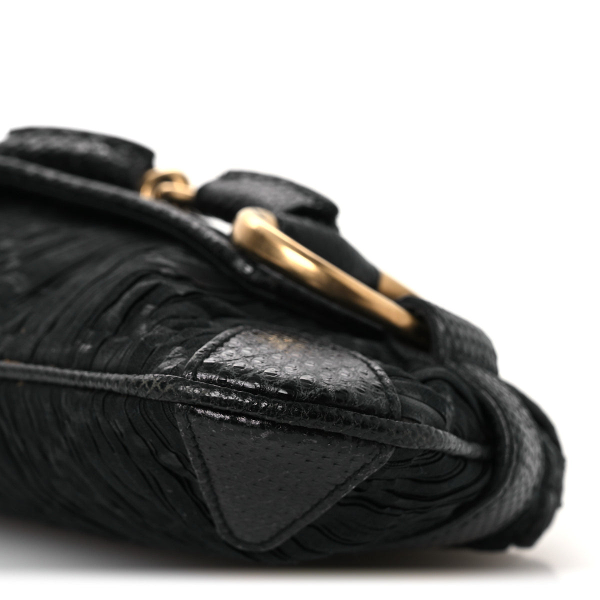 Satin Snakeskin Monogram Mini Horsebit Chain Clutch Black
