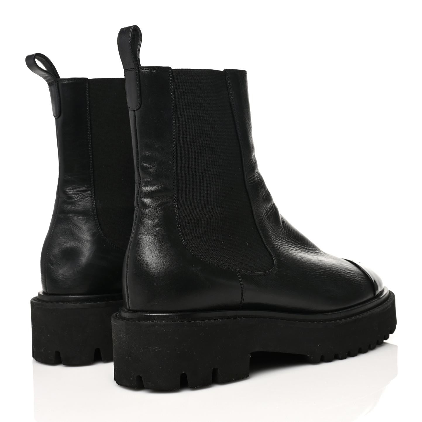 Chanel Calfskin Patent Cap Toe Ankle Boots 38.5 Black 4 of 6