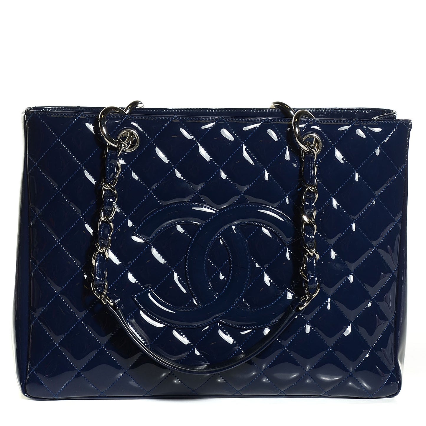 Quilted Patent Grand Shopping Tote GST Navy Blue