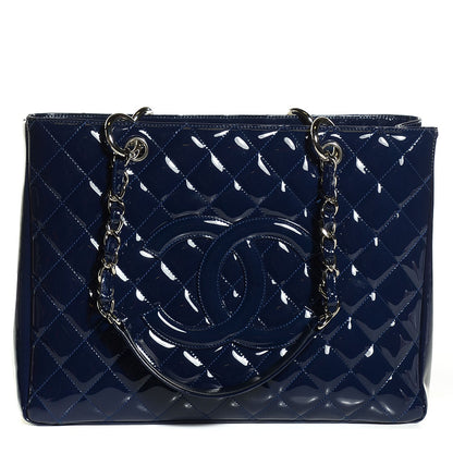 Chanel Quilted Patent Grand Shopping Tote GST Navy Blue 1 of 8