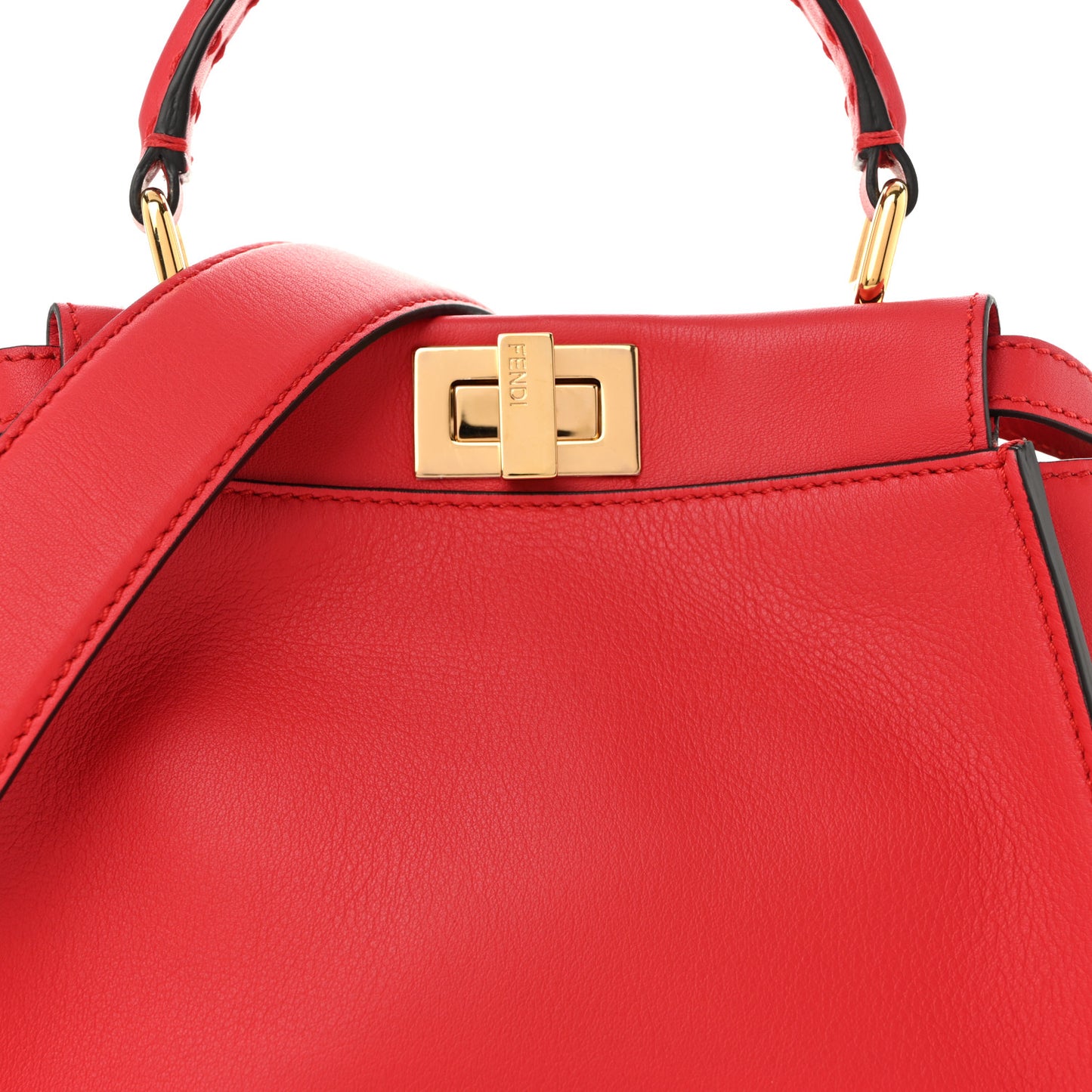Vitello Seta Canvas FF Embroidered Peekaboo Iconic Satchel Rosso Cardinale Multicolor