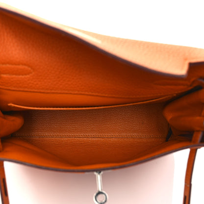 Hermes Taurillon Clemence Kelly Amazone Ado Backpack 22 Abricot Bleu Encre Cuivre 4 of 9