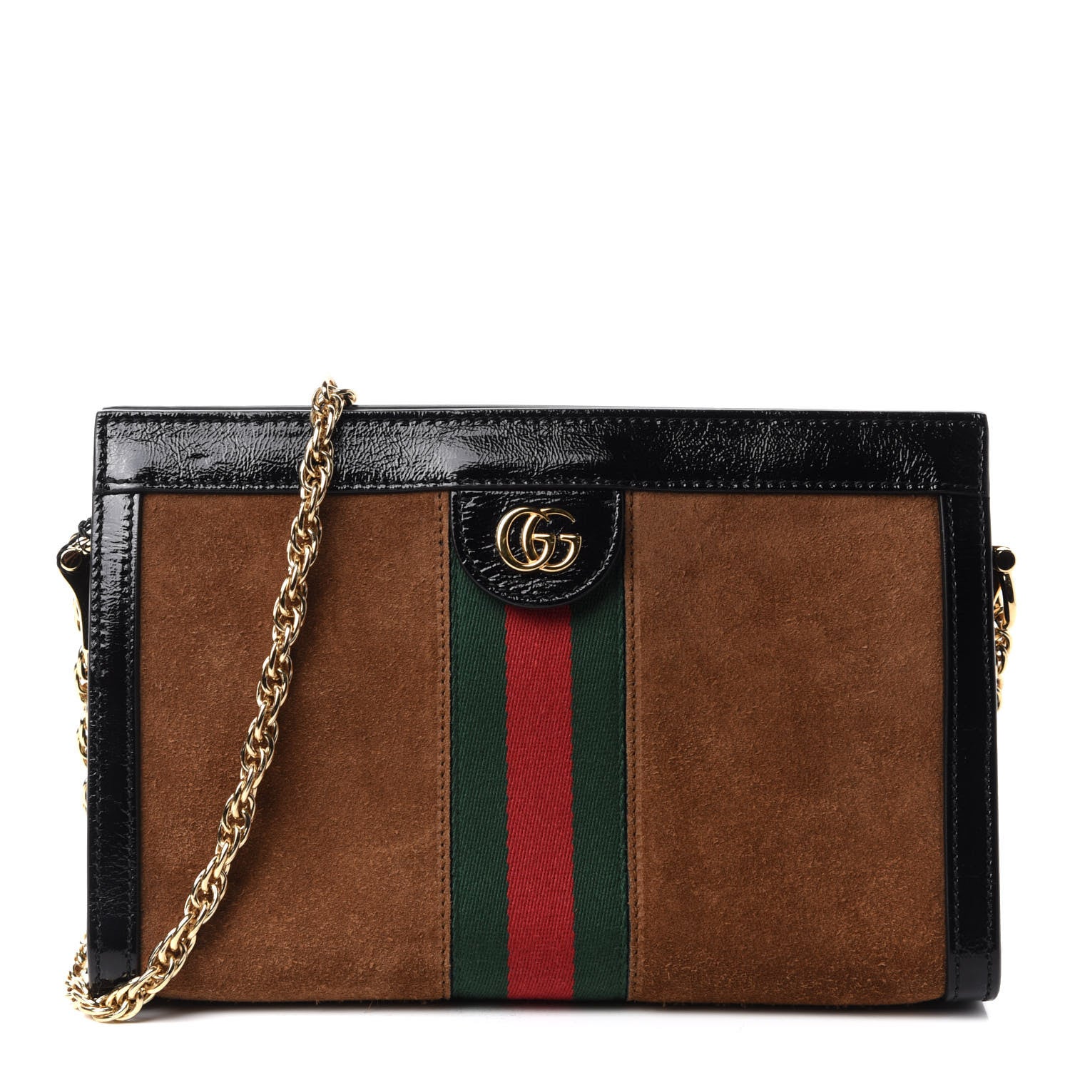 Gucci Suede Patent Web Small Ophidia Chain Shoulder Bag Nocciola Black 1 of 10