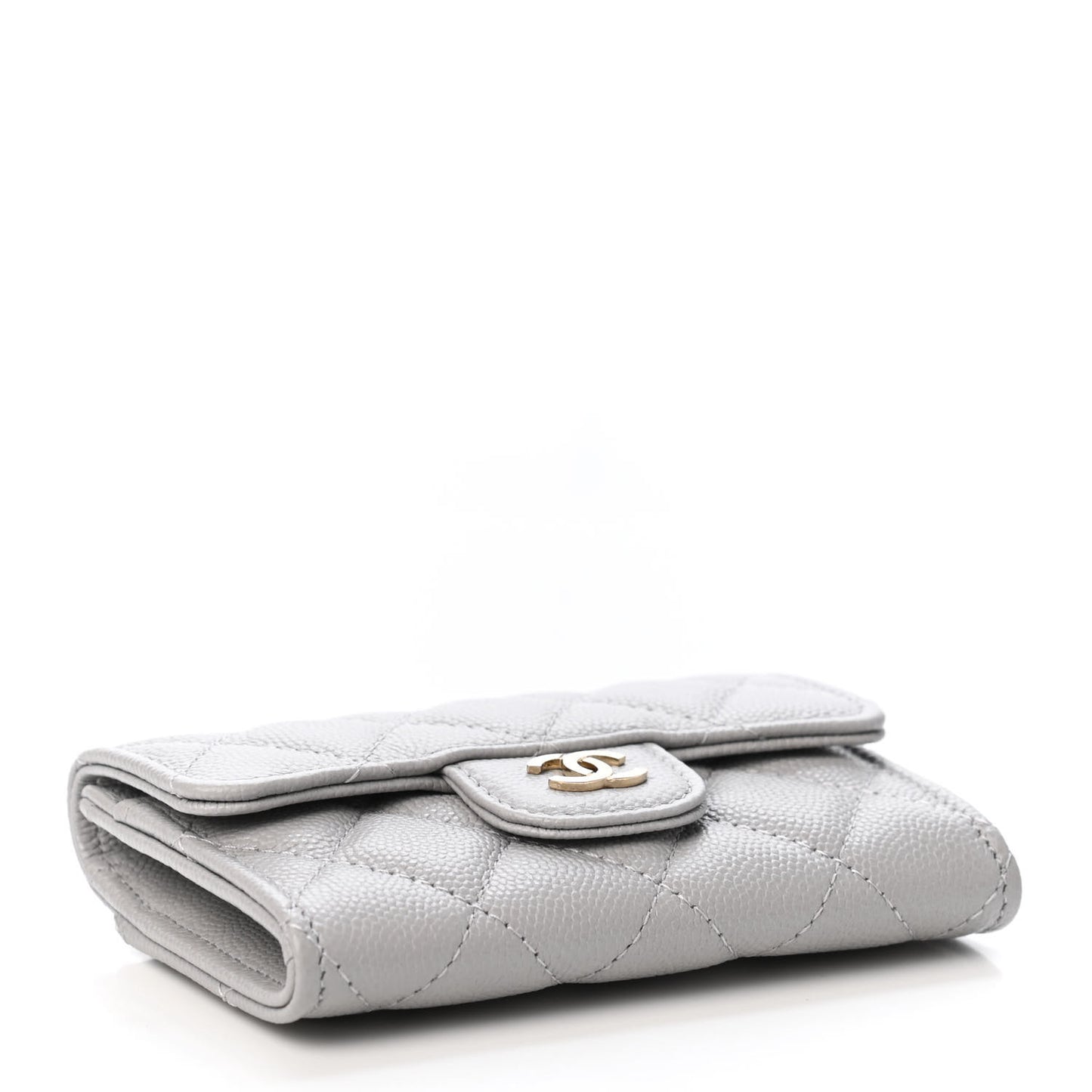 Caviar Quilted Flap Card Holder Wallet Grey